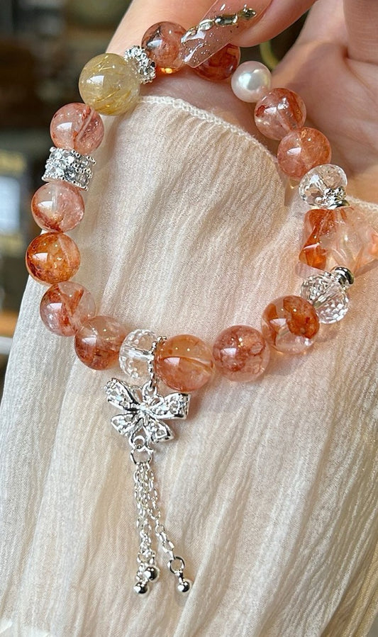 Crystal- 紅膠花/膠花星星手鍊 約10mm Hematoid Quartz Bracelet star 10mm