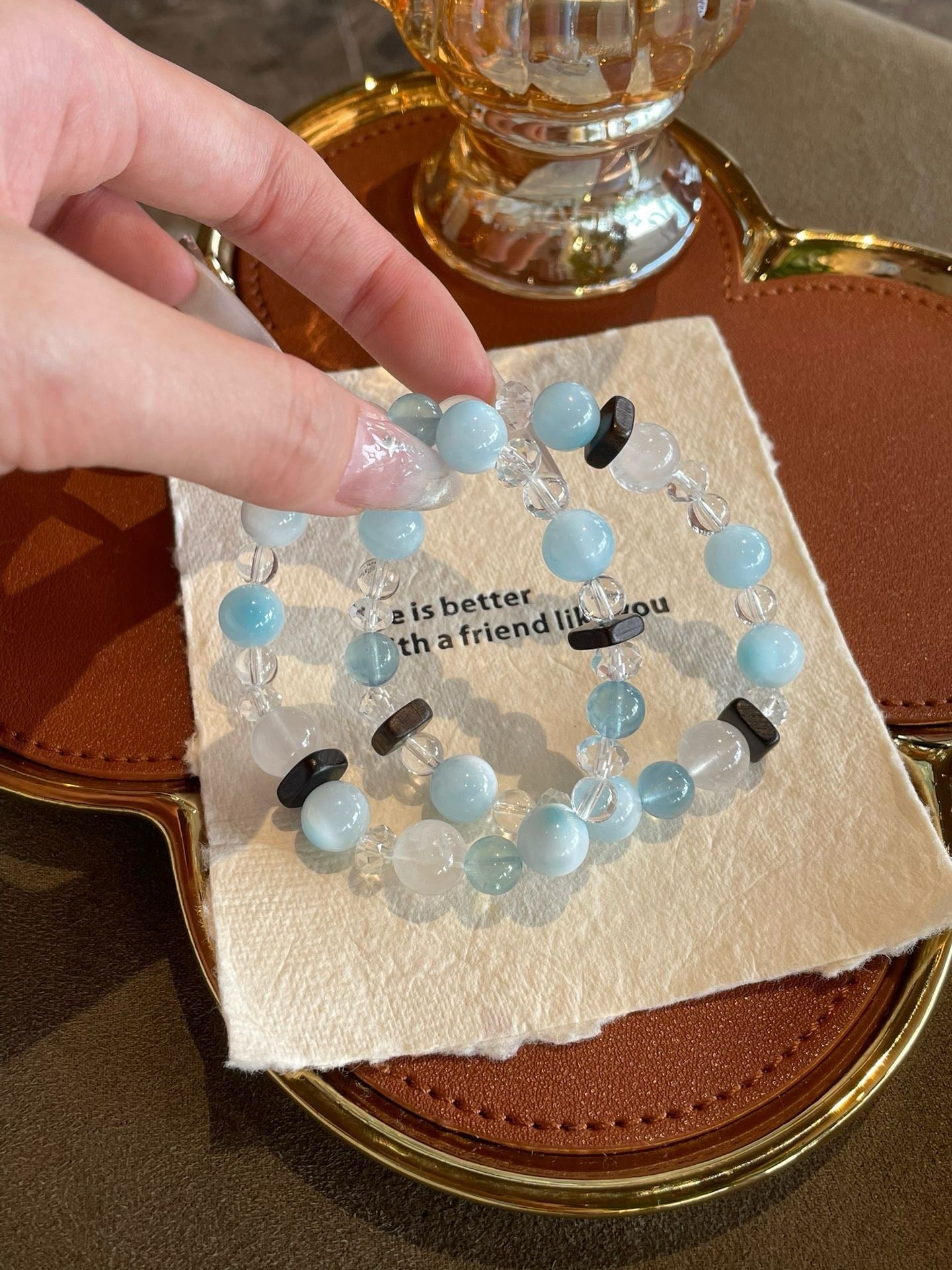Crystal - 海紋石/海藍寶/白水晶/白幽靈/切面白水晶手鍊