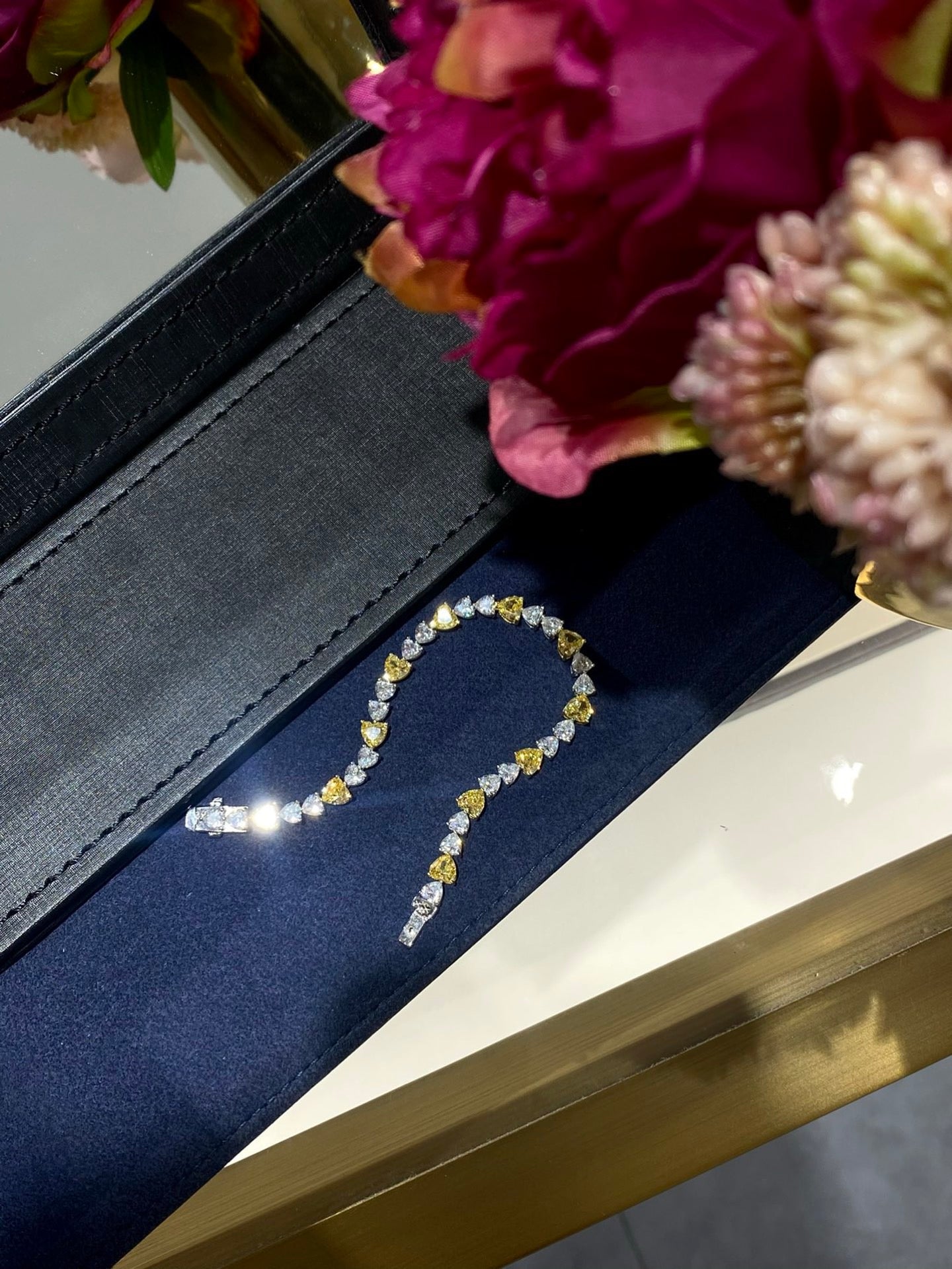 925 Sliver| Tennis bracelet Yellow/White Heart
