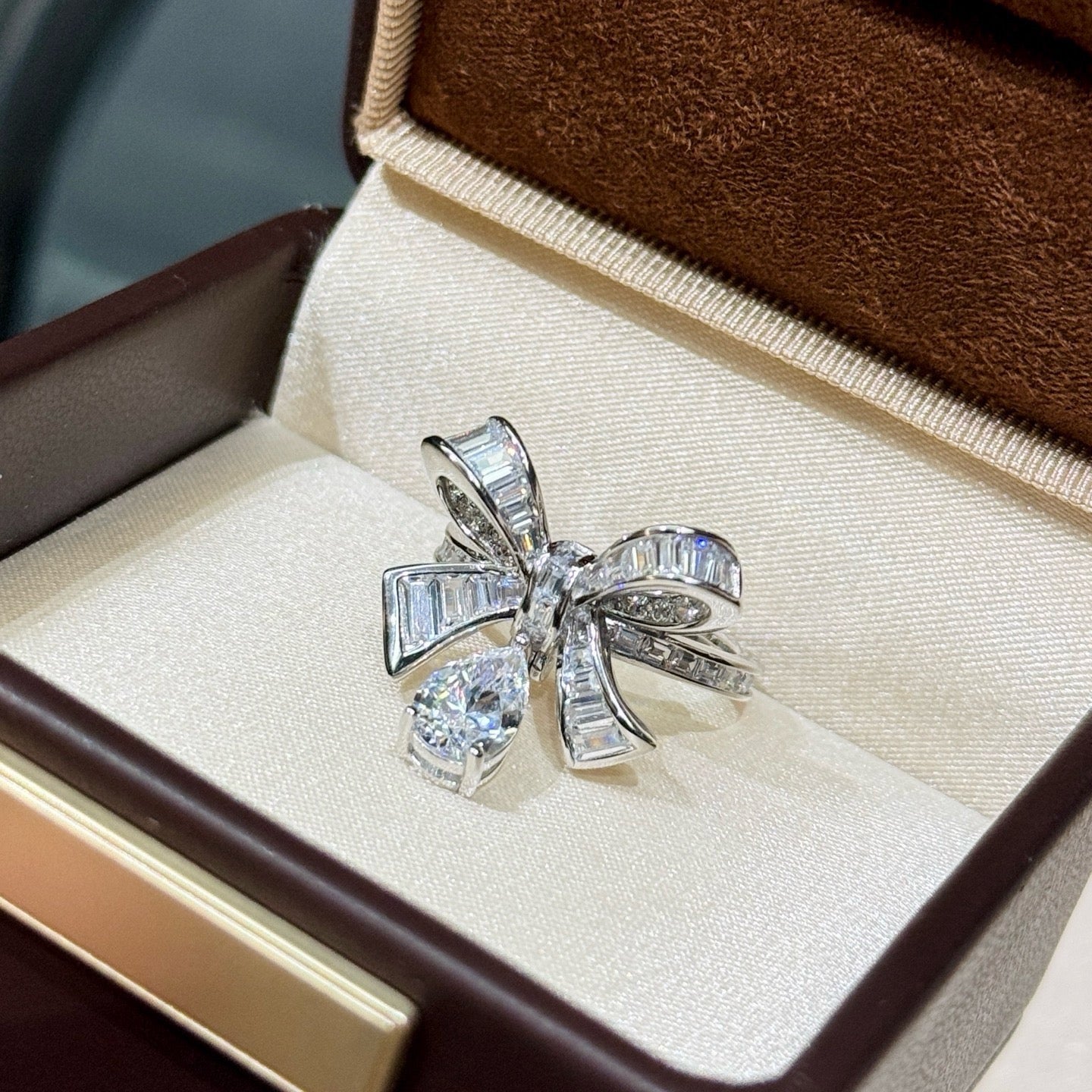 925 Ring戒子 蝴蝶結水滴鑽石戒指