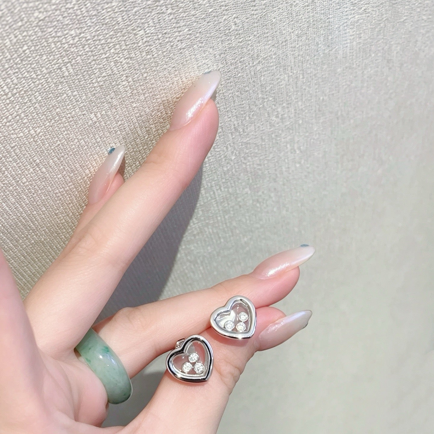 925 Sliver Earrings 透明愛心鑽石耳釘
