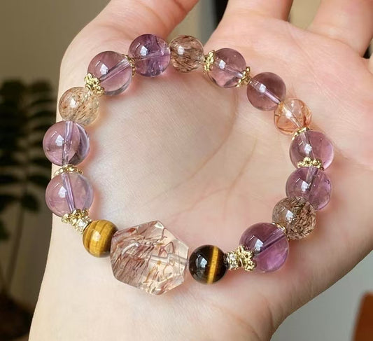 Crystal - 高品質紫塔晶/黑金超/黃虎眼/黑金超隨型手鍊