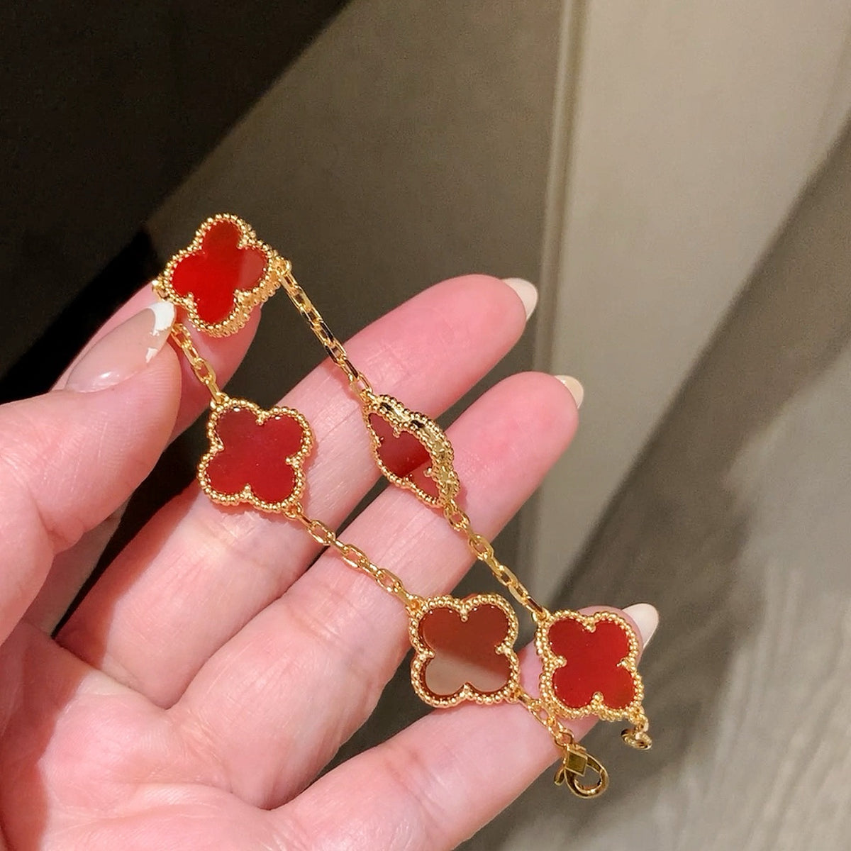 925 Sliver 🌸 紅瑪瑙四葉草手鍊