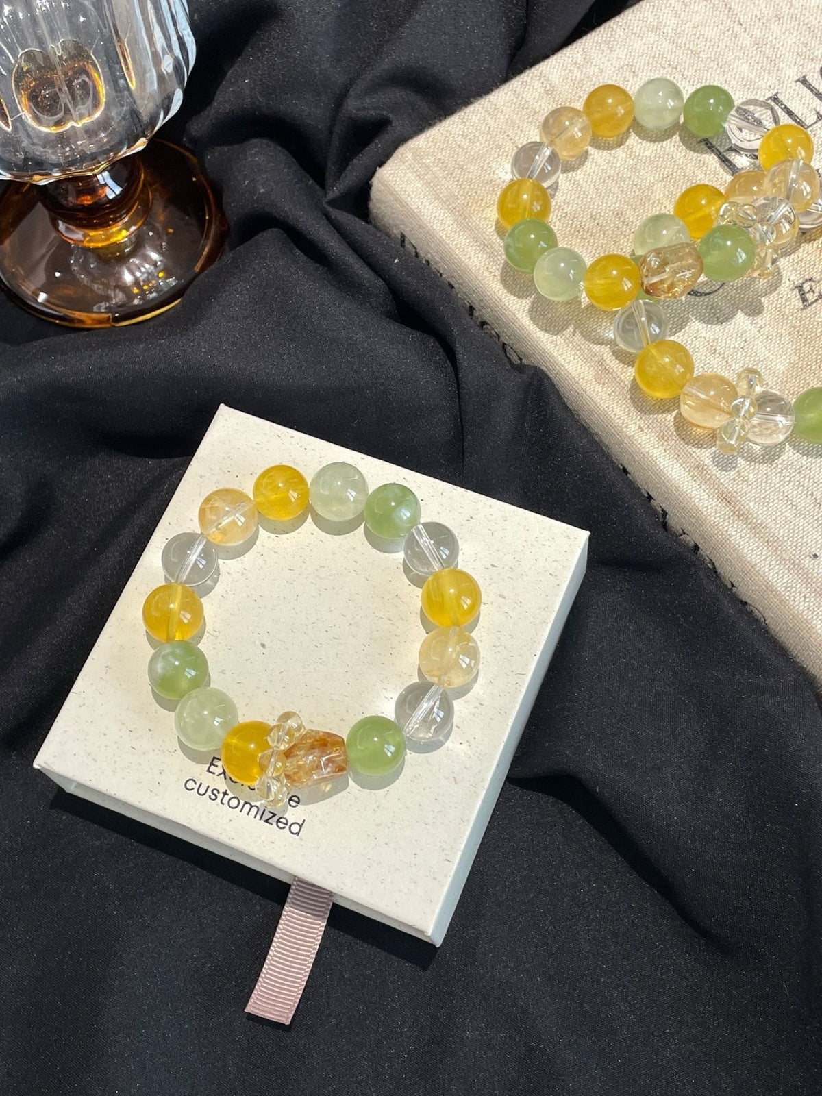 Crystal - 拉絲黃螢石/黃膠花/白水晶/青提奶蓋/葡萄石手鍊 約12/13.5mm