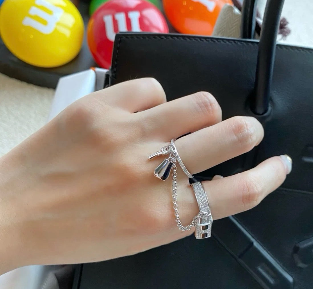925 Sliver| 鎖頭二合一鑰匙戒指