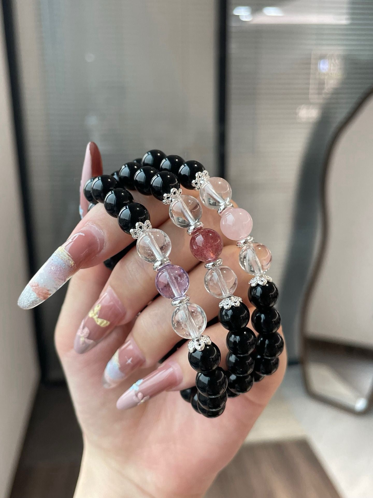 Crystal- 🖤 黑曜石 × 白水晶 × 粉紅晶／紫水晶