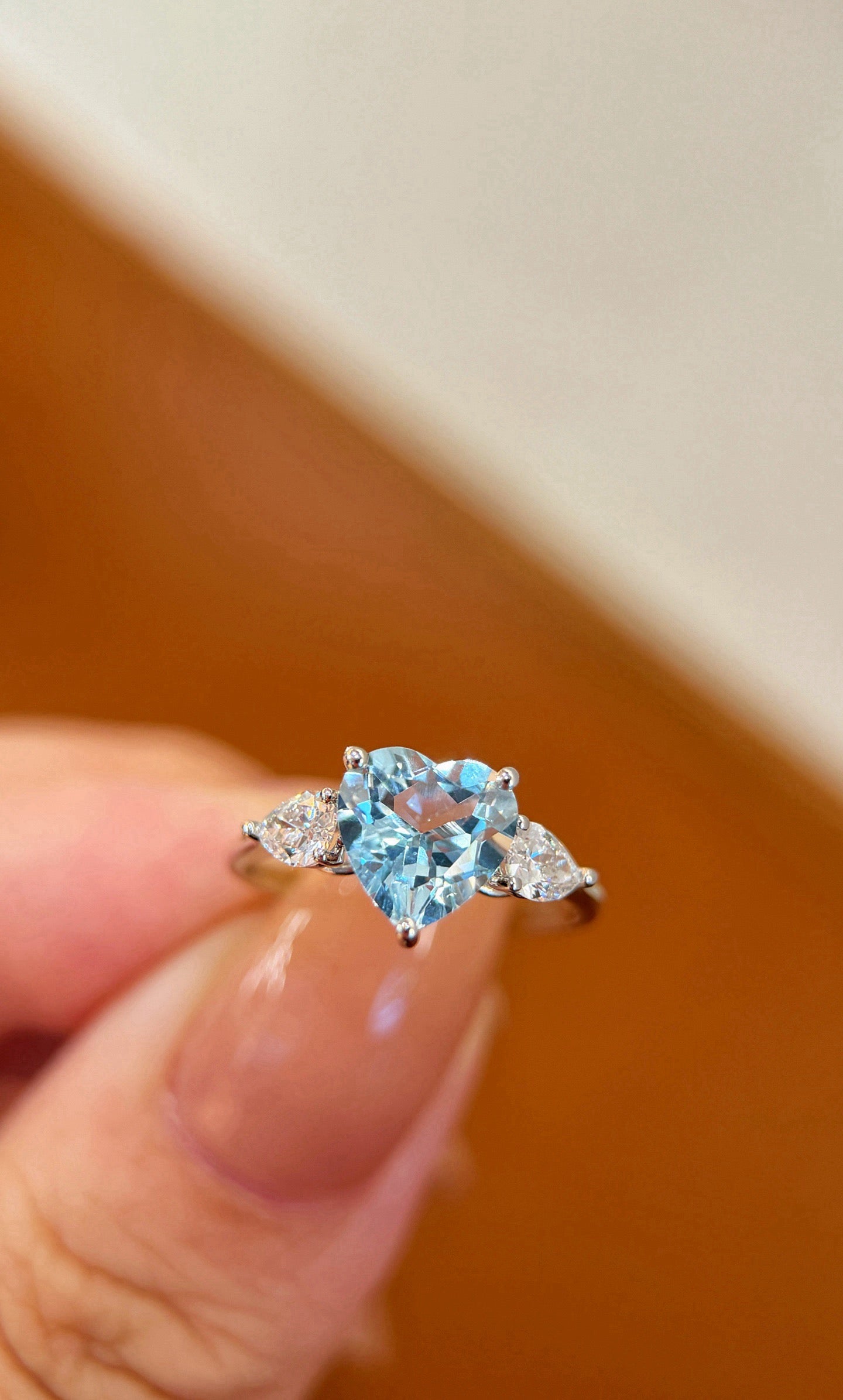 Jewelry- 18K心型海藍寶三石戒指（真金款）