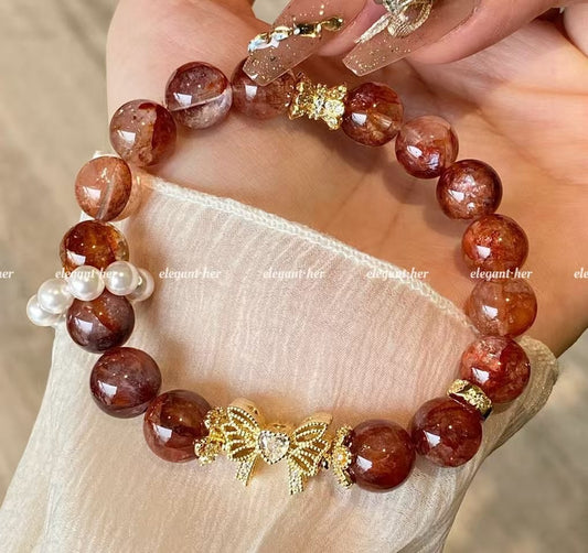 Crystal-紅膠花手鍊約10mm