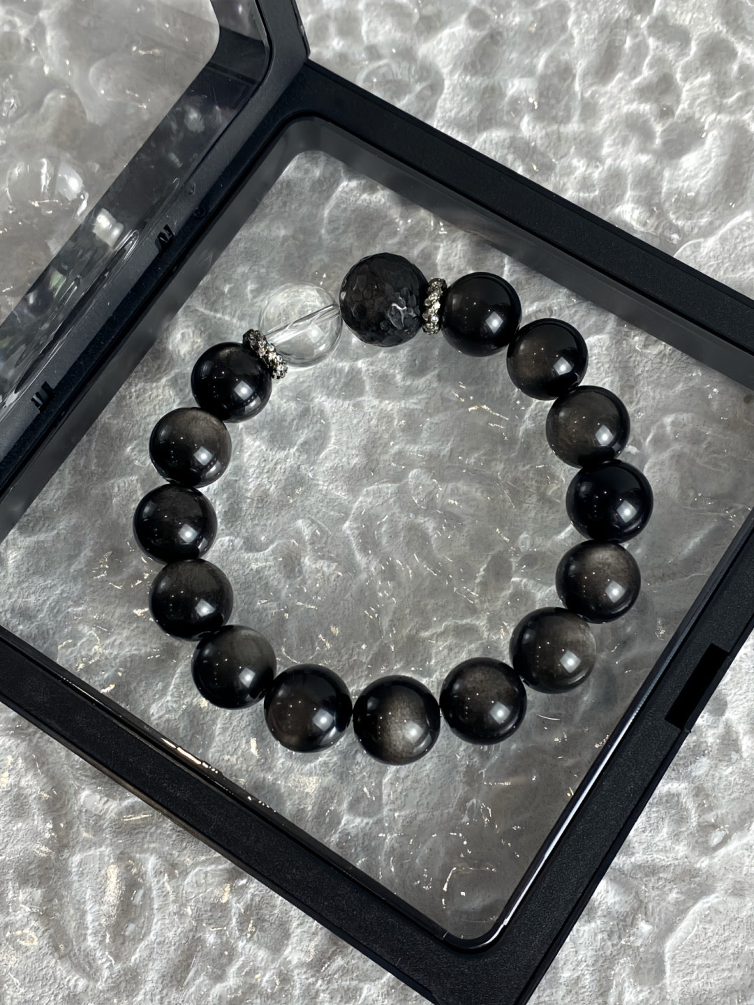 Crystal- 銀曜石 銀曜石隕石 雙A白水晶 12mm Silver Obsidian Silver Obsidian Meteorite Double A White Crystal
