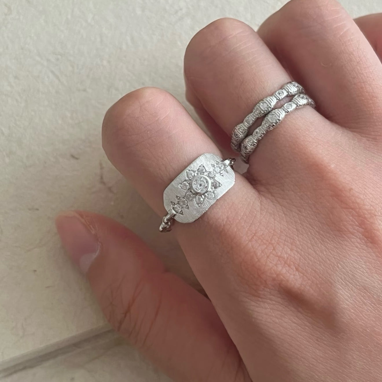 925 Sliver Ring戒子- 中古八芒星拉絲戒指