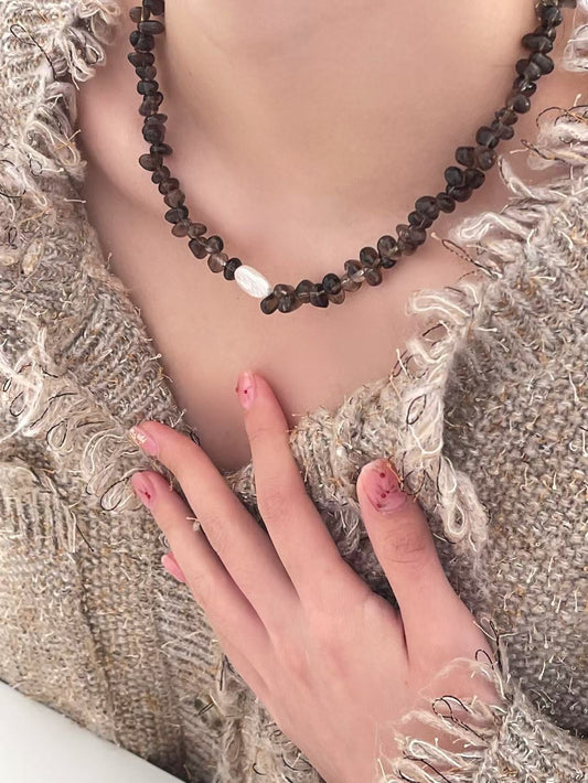 Crystal- Smoky Quartz Pearl Necklace 茶晶貝珠項鏈