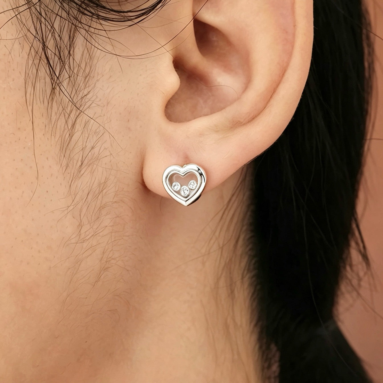 925 Sliver Earrings 透明愛心鑽石耳釘