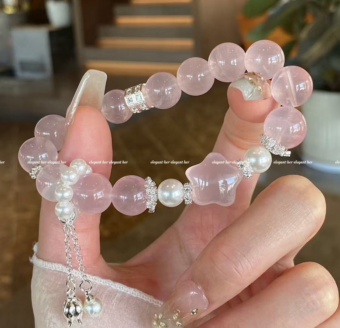 Crystal- Rose Quartz Star Bracelet 11mm [火屬性］