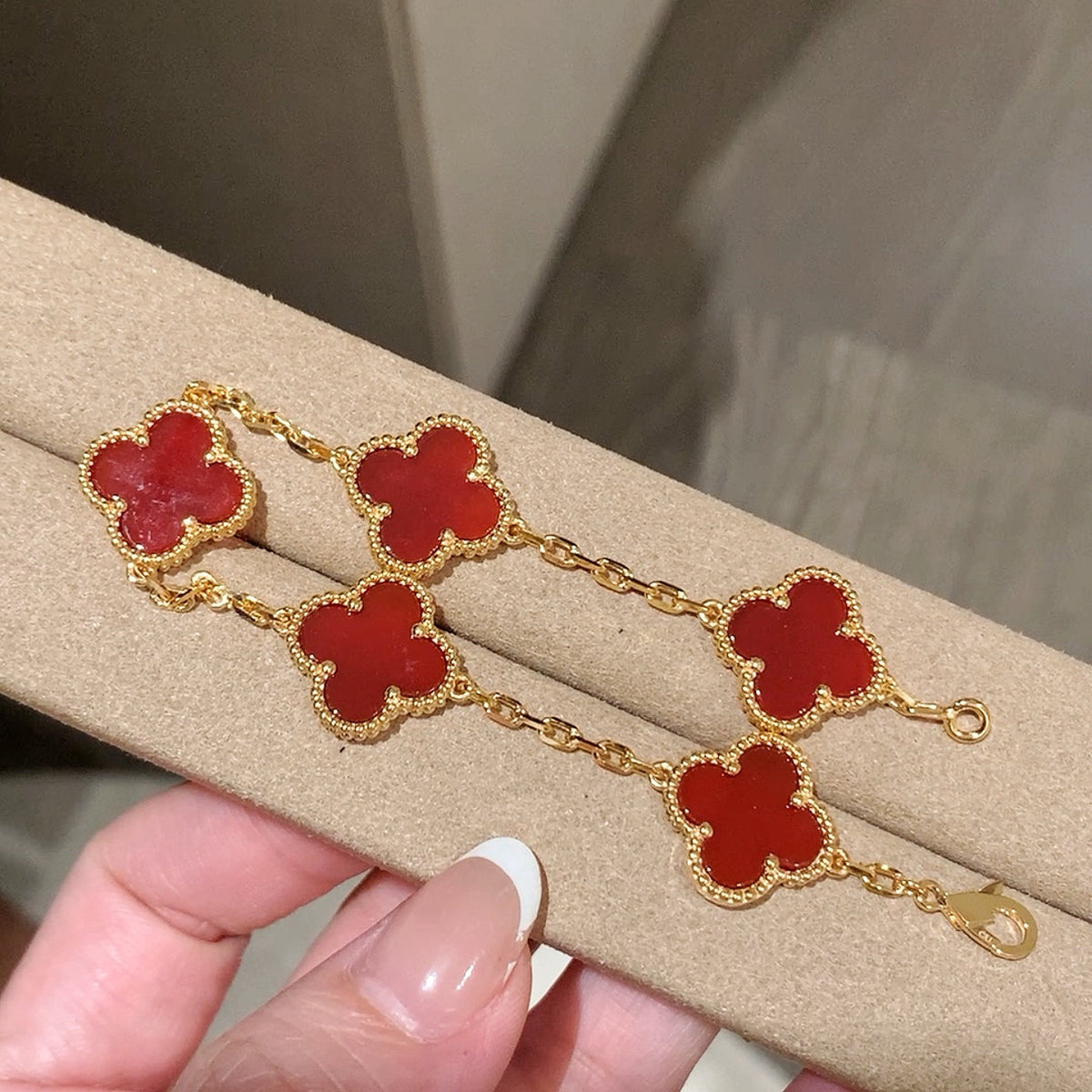 925 Sliver 🌸 紅瑪瑙四葉草手鍊