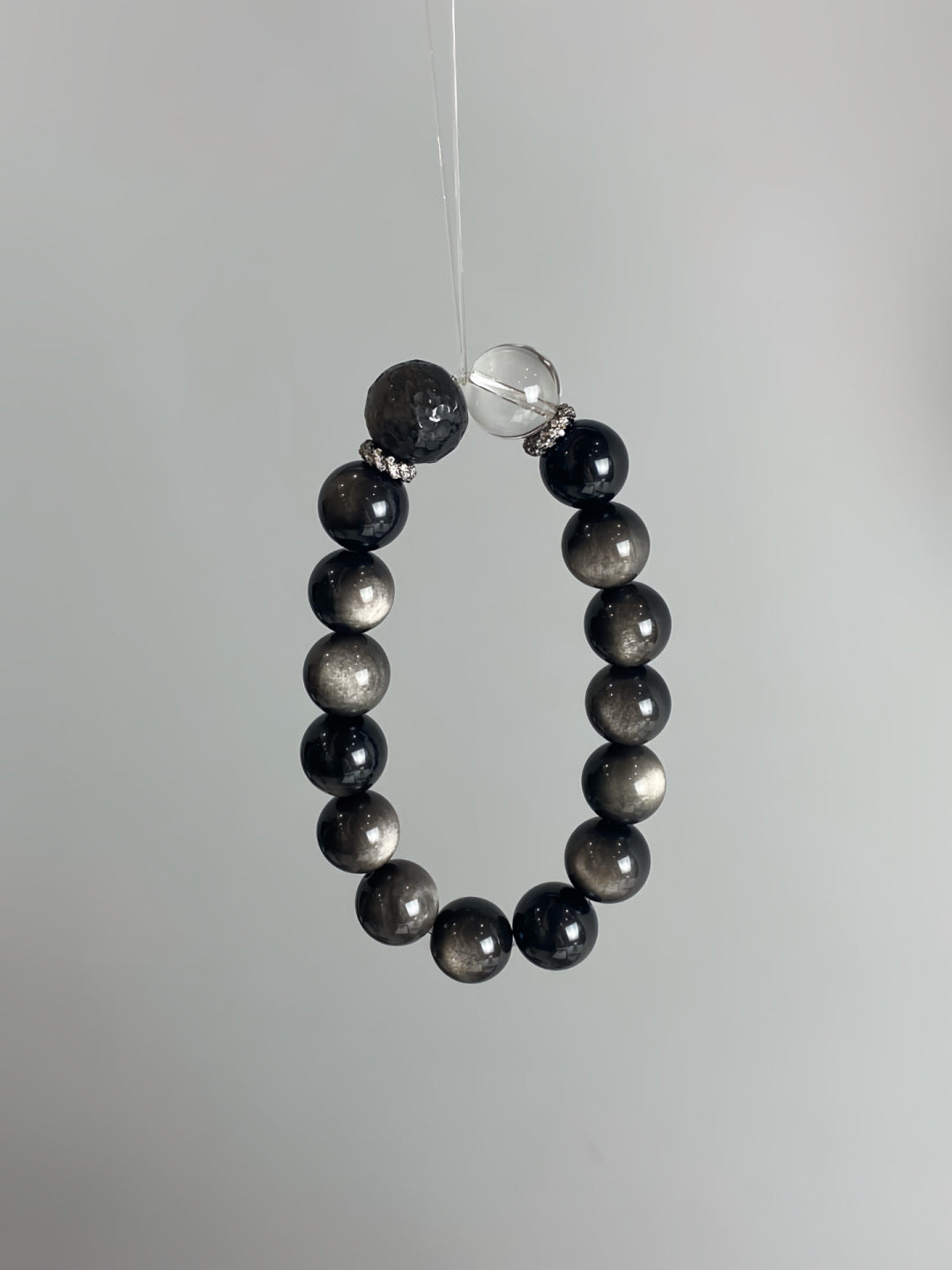 Crystal- 銀曜石 銀曜石隕石 雙A白水晶 12mm Silver Obsidian Silver Obsidian Meteorite Double A White Crystal