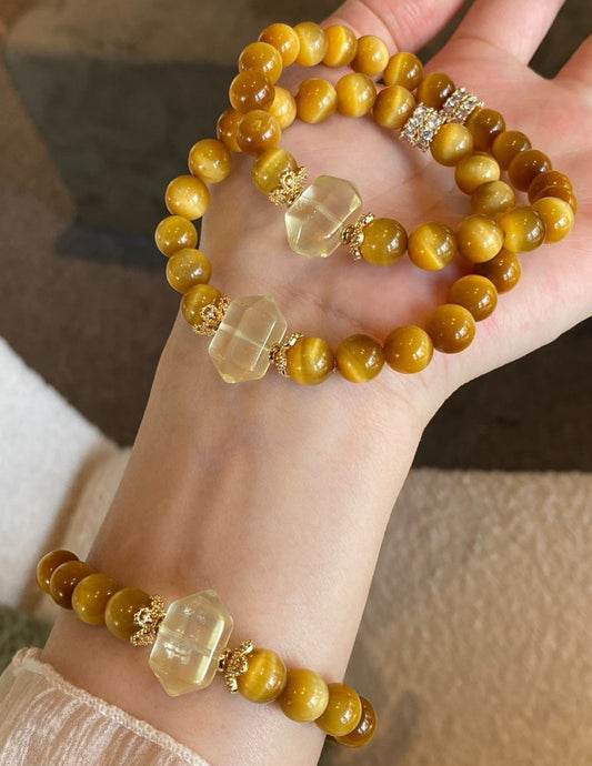 Crystal- 金虎眼/檸檬晶雙尖手串 約8mm Golden Tiger Eye and Lemon Quartz