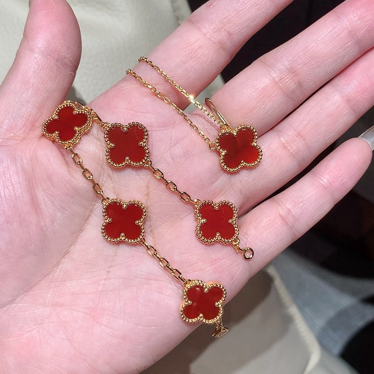 925 Sliver 🌸 紅瑪瑙四葉草手鍊