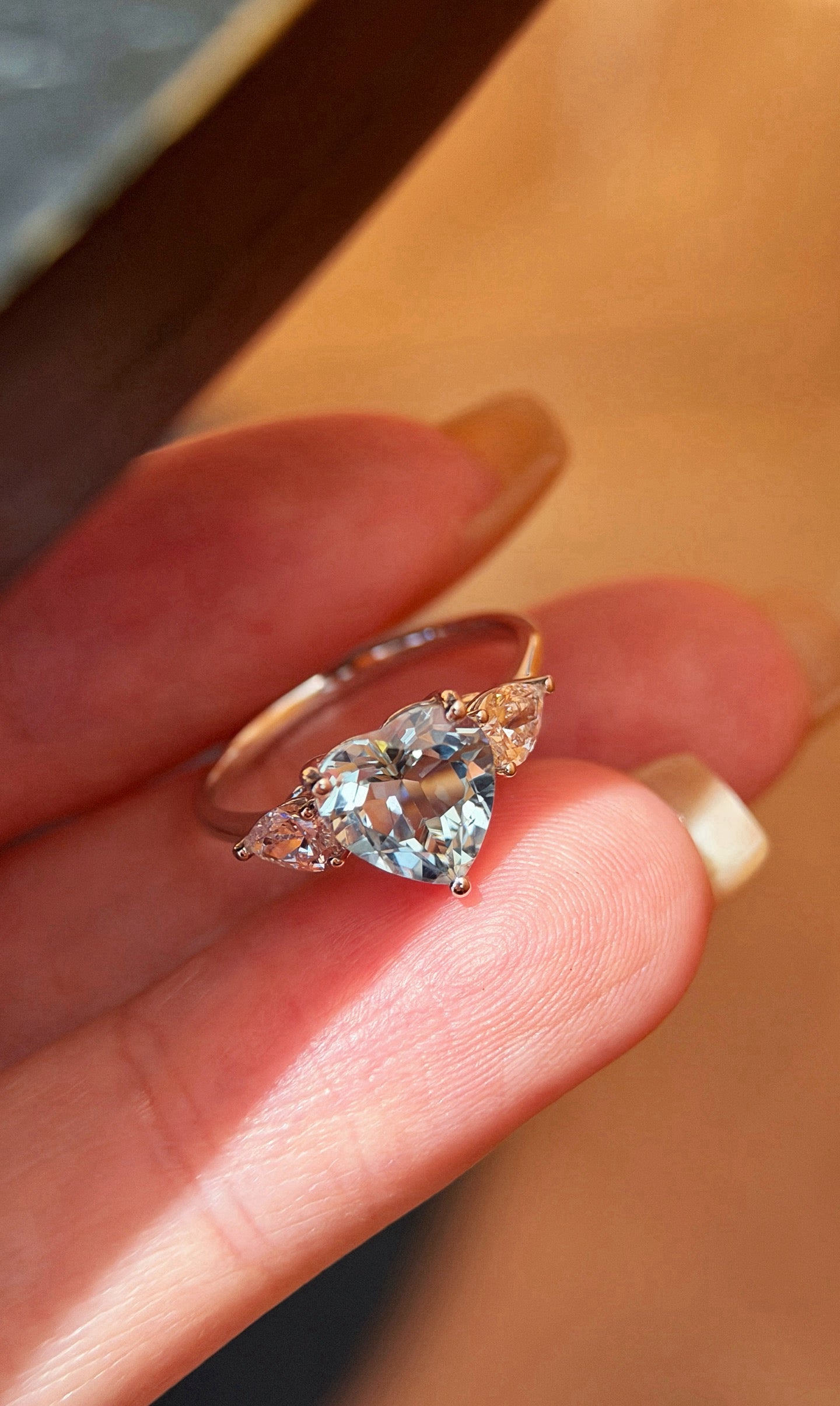 Jewelry- 18K心型海藍寶三石戒指（真金款）