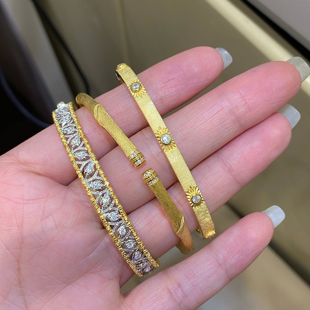 925 Sliver| 重工葉子拉絲手鐲