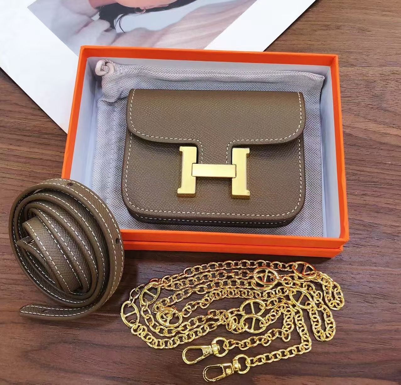 H collection - Mini H lock WOC, leather
