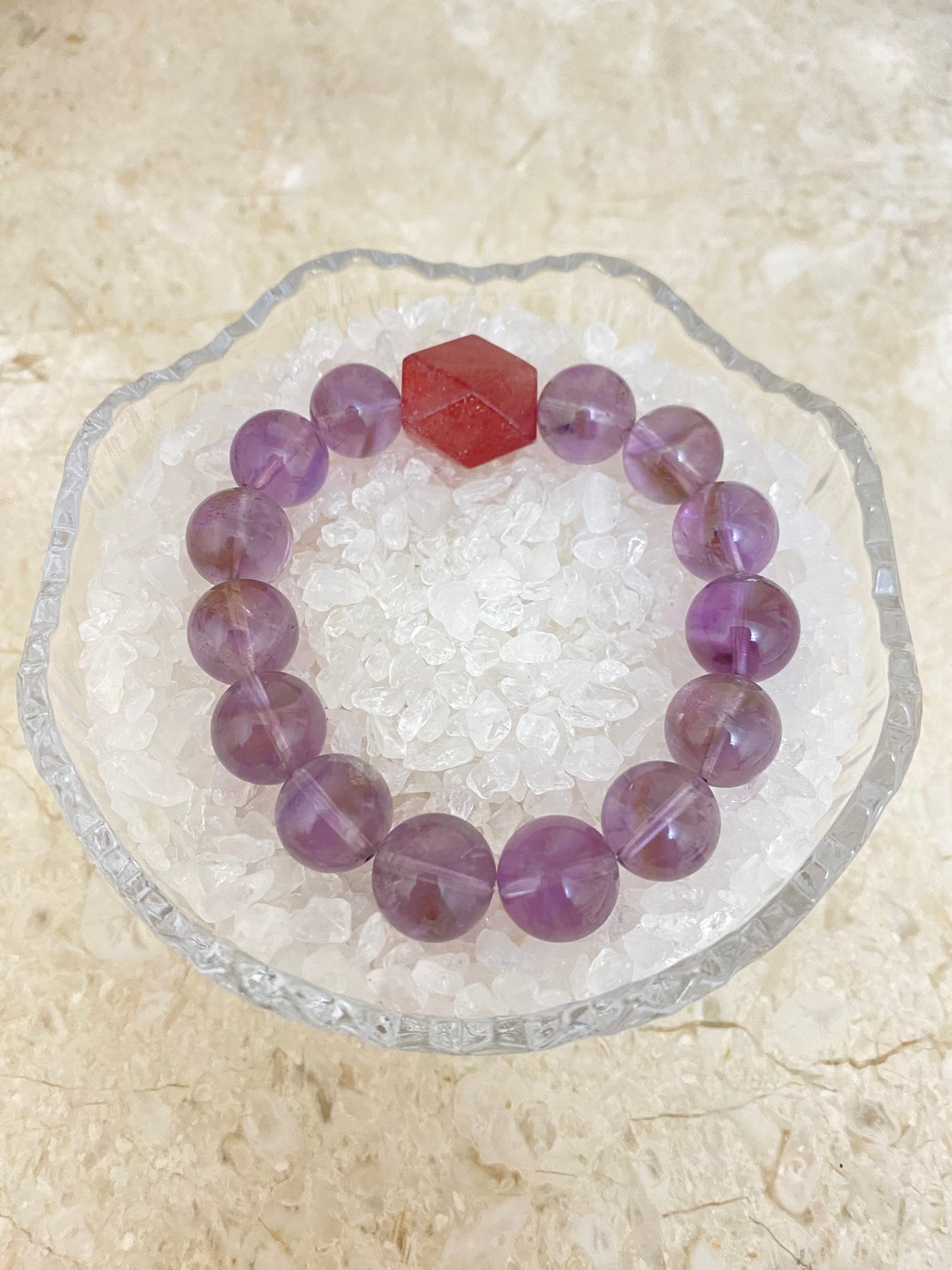 Crystal - 草莓晶/紫塔晶 Strawberry Quartz and  Amethyst bracelet [火屬性］