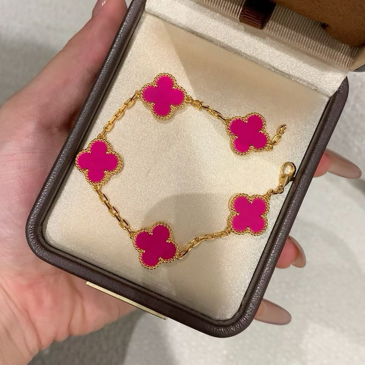925 Sliver 🌸- 芭比粉玫瑰四葉草手鍊