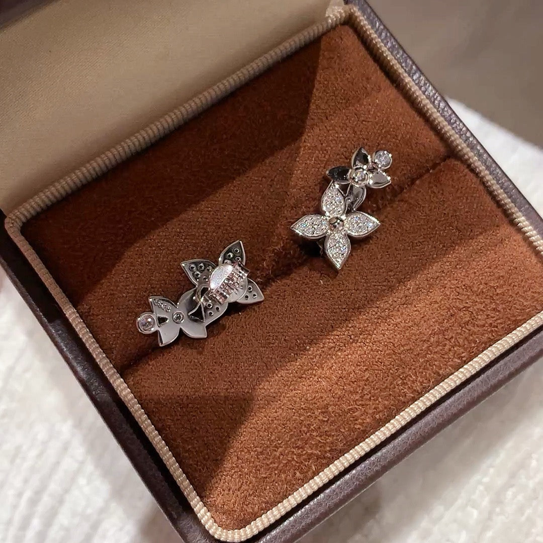 925 Sliver Earrings 雙花鑽石耳釘