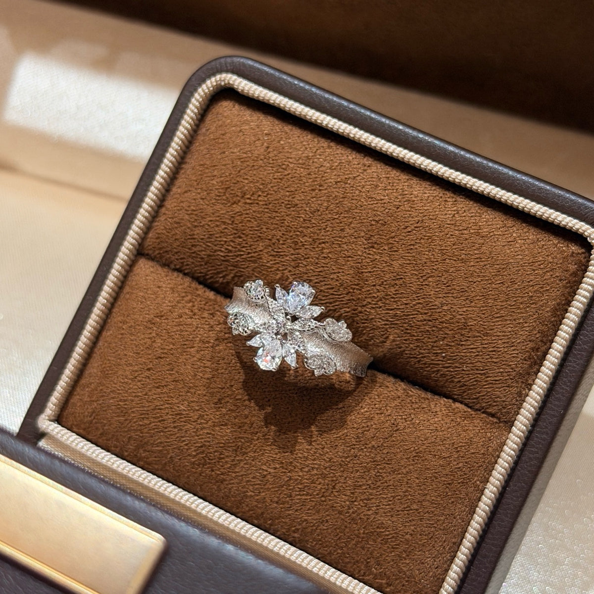 925 Ring戒子 拉絲馬眼水滴花朵戒指