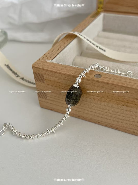Crystal- 綠碧璽+ 碎銀手鏈