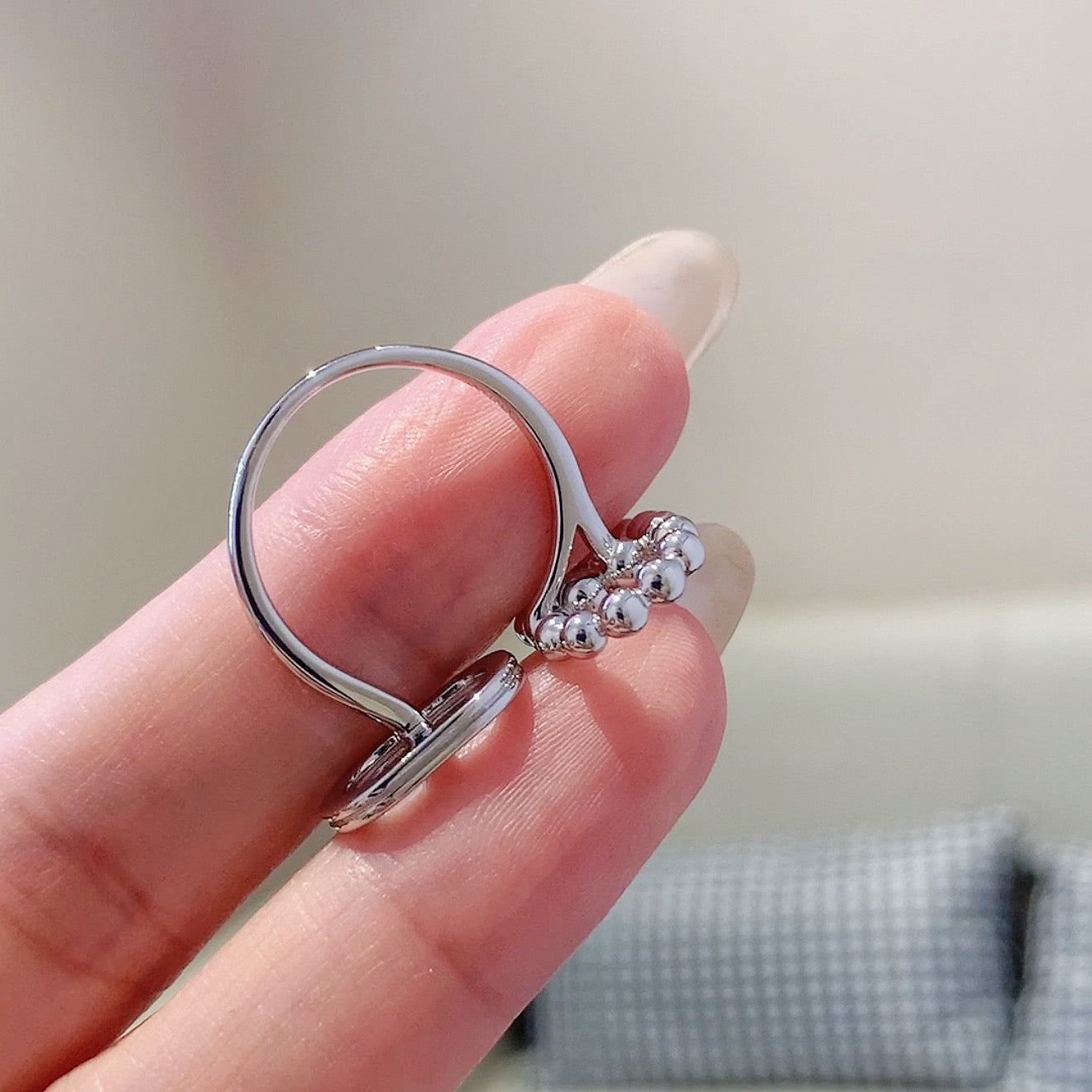 925 Sliver Ring戒子 - 麻花珠珠豬鼻開口戒