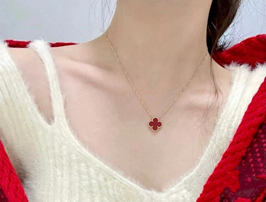 925 Sliver 🌸紅瑪瑙四葉草頸