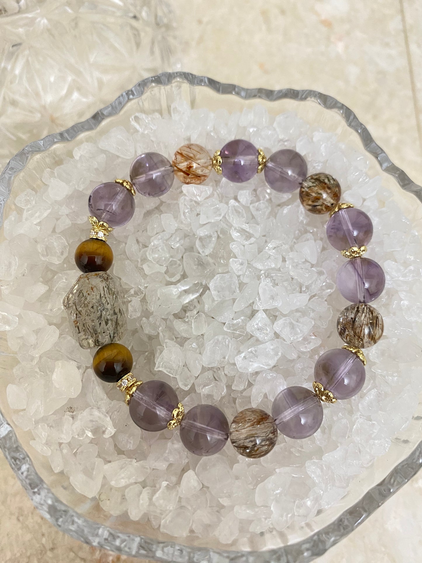 Crystal - 高品質紫塔晶/黑金超/黃虎眼/黑金超隨型手鍊