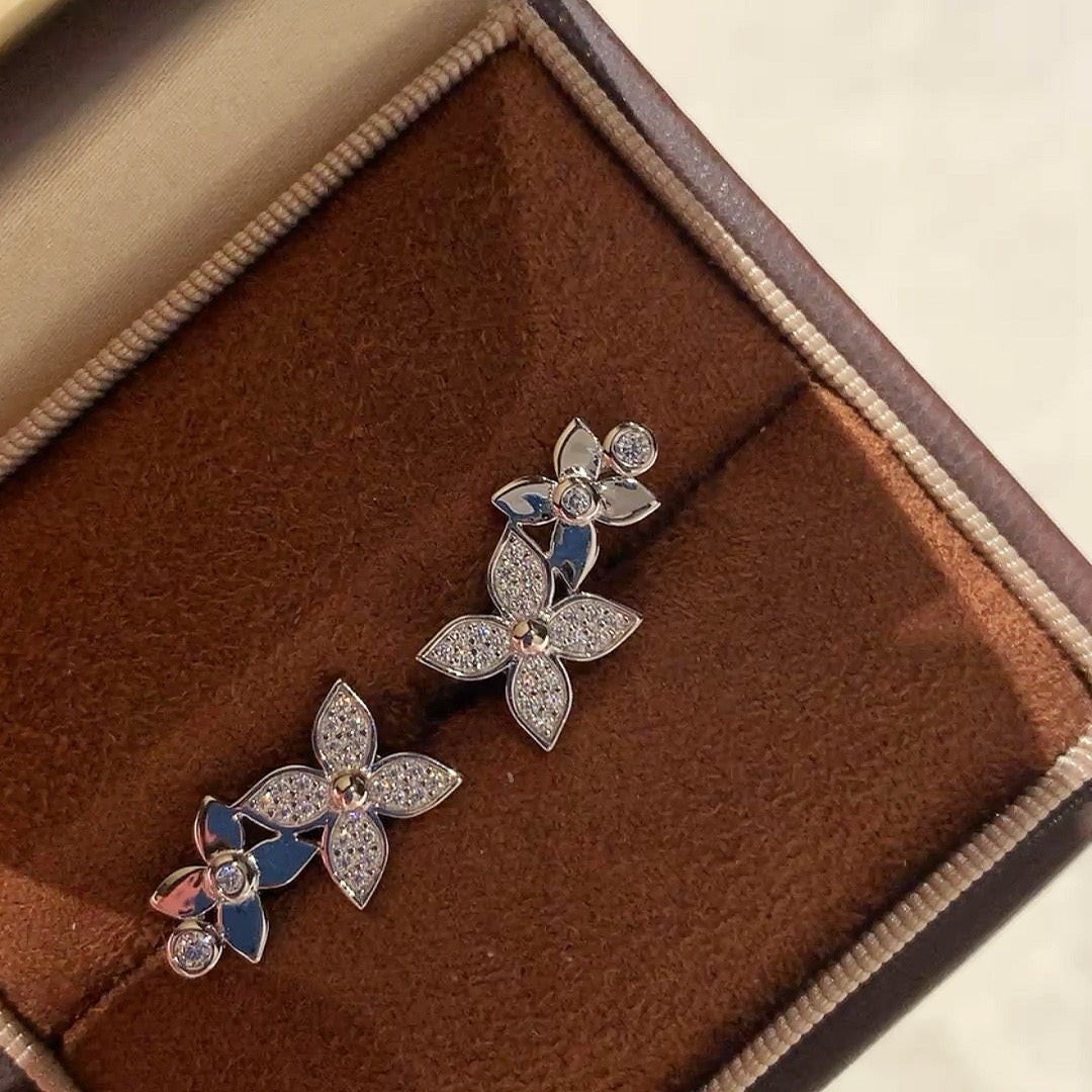 925 Sliver Earrings 雙花鑽石耳釘