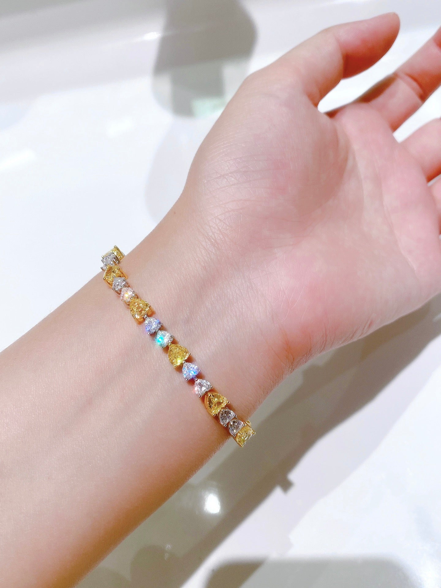 925 Sliver| Tennis bracelet Yellow/White Heart
