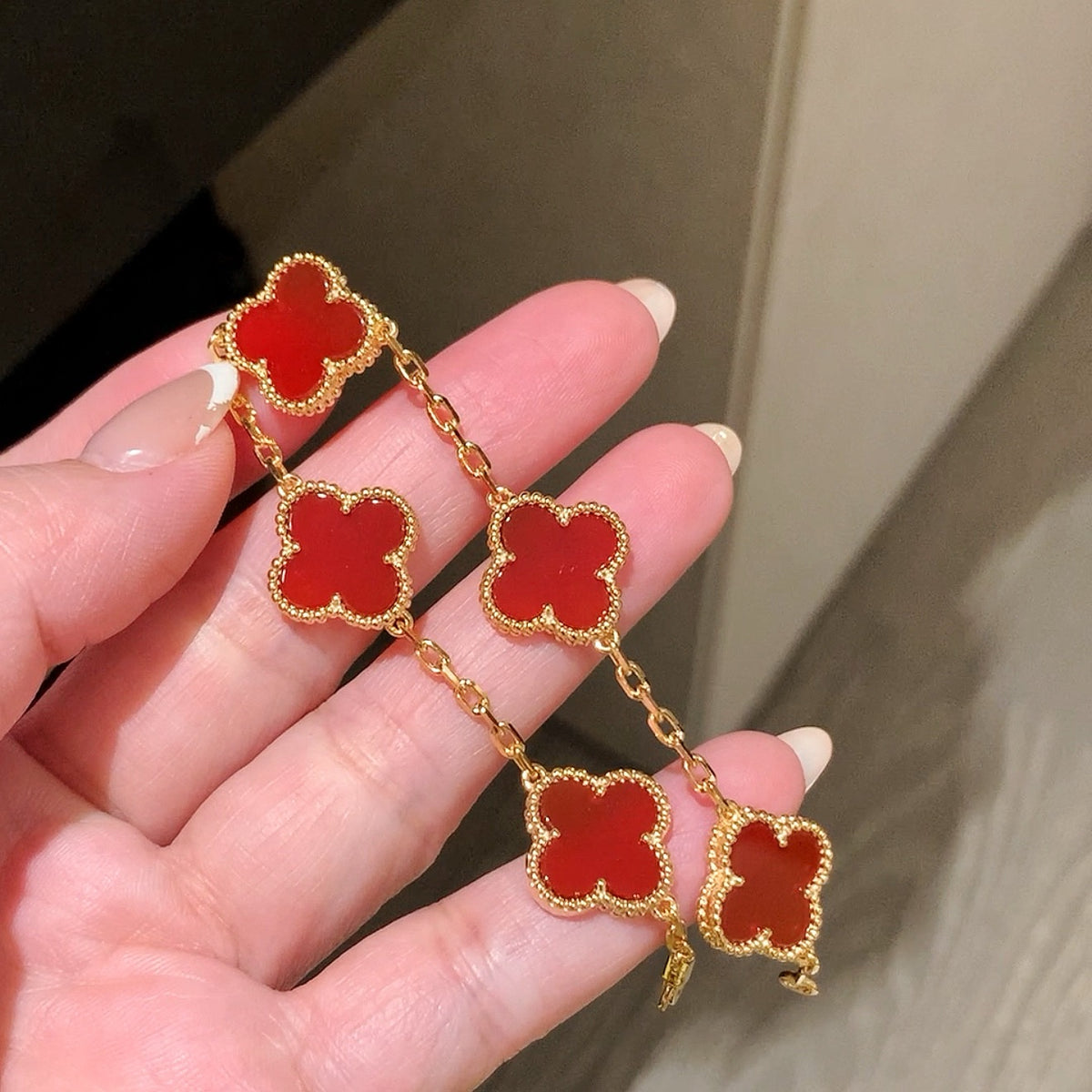 925 Sliver 🌸 紅瑪瑙四葉草手鍊
