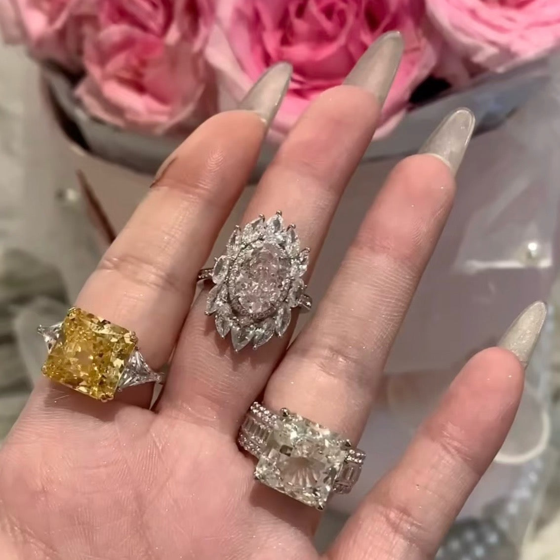 925 Sliver Ring戒子 枕形大鑽戒指