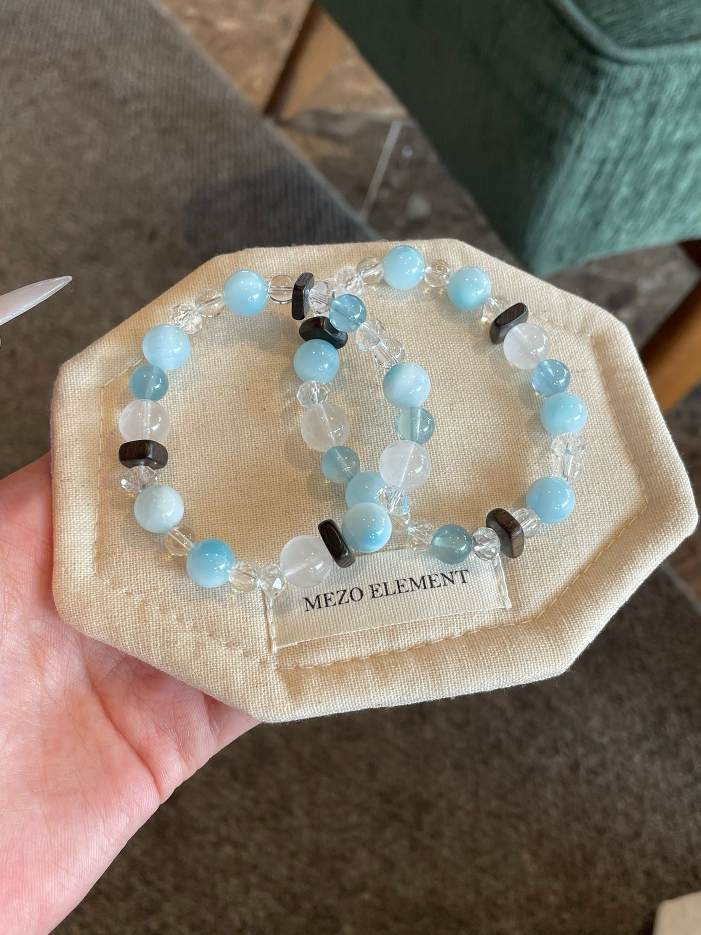 Crystal - 海紋石/海藍寶/白水晶/白幽靈/切面白水晶手鍊