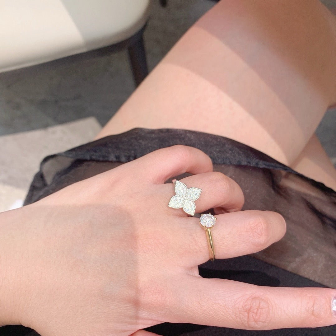 925 Sliver | 四葉草花朵鑽石戒指