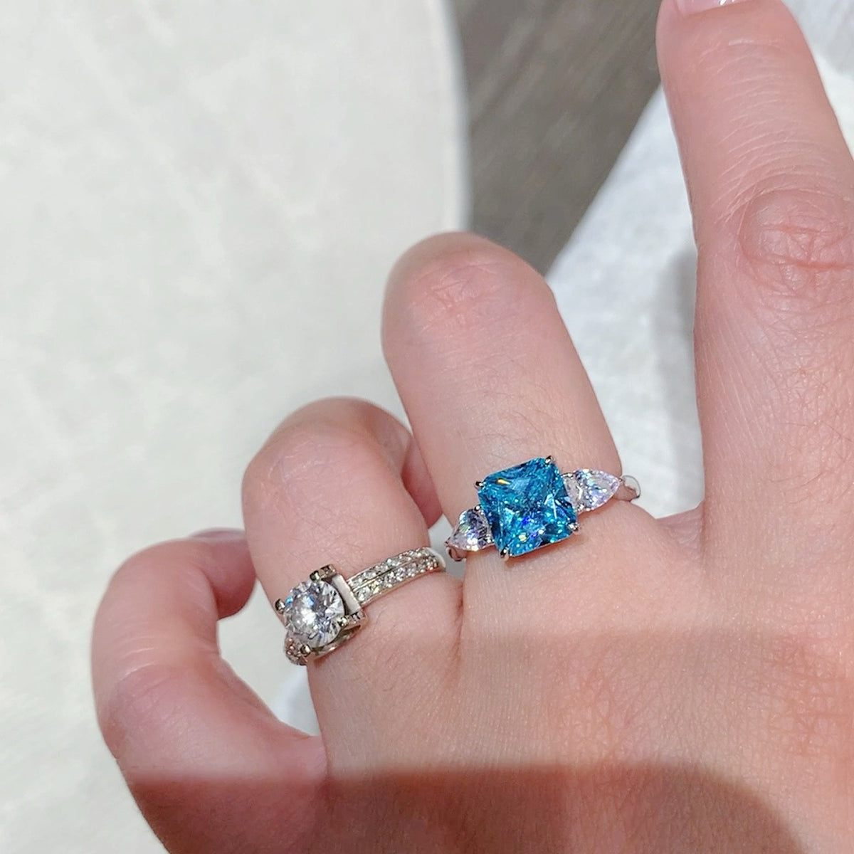 925 Sliver Ring 戒子 海藍寶鑽石戒指