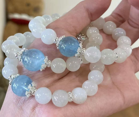 Crystal- 白月光/海藍寶手鍊 White Moonstone/Aquamarine Bracelet